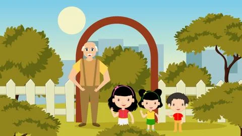 Children in Garden Background Stock Illustration