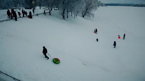 Children go down the hill Stock Footage 102268708