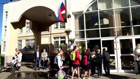 Children go to school at the Day of Knowledge Stock Footage 79589543