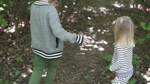 Children go through the woods. Stock Footage 109564455