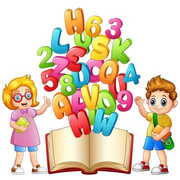 Children goes to learning in book Stock Illustration