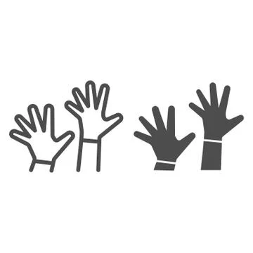Children hands up line and solid icon, 1st June children protection day concept 스톡 일러스트