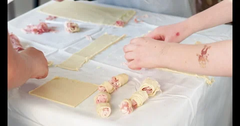 Children hands making savoury snack Stock Footage 276262162
