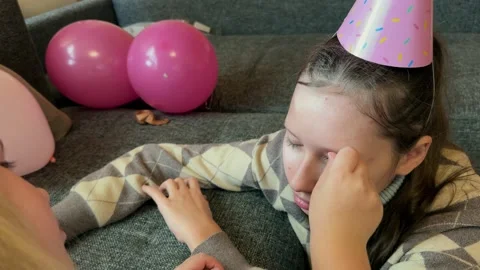 Children have fun applying makeup to each other Stock Footage 293625168