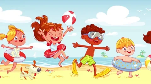 Children have fun running on the beach Stock Footage 166969008