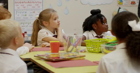 Children having a discussion in classroom Stock Footage 58574134