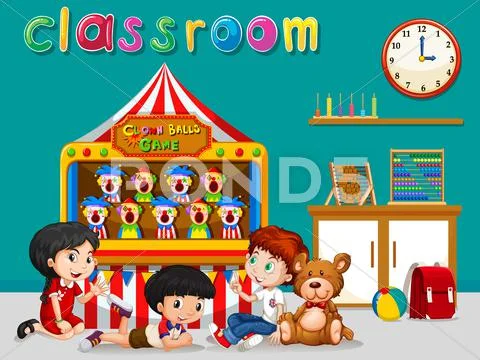 Children having fun in the classroom Stock Illustration