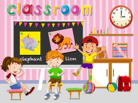 Children having fun in classroom Stock Illustration