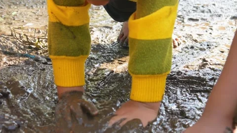 Children having fun playing in the mud Stock Footage 310116408