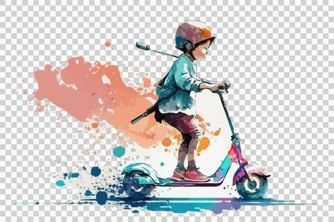 Children having fun on scooters Stock Illustration