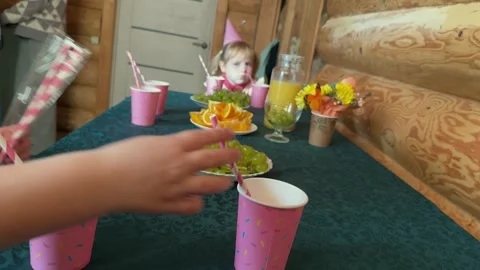 Children help to set the festive table Stock Footage 293618154