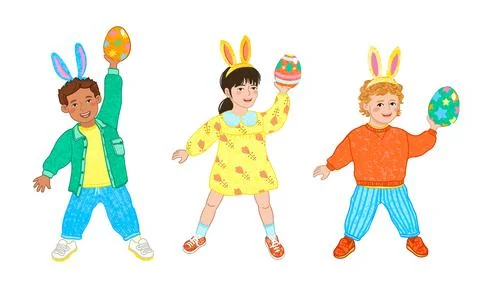 Children Holding Easter Eggs in their Hands Stock Illustration