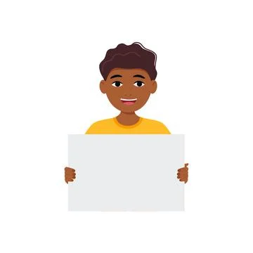 Children holding empty blank board. Kids are raised up posters. Holiday, cele Stock Illustration