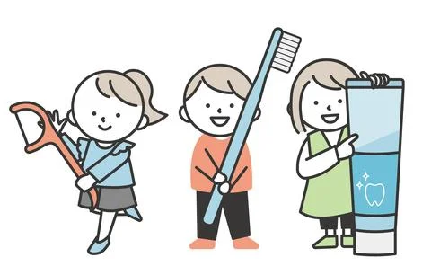 Children Holding Toothbrushes and Toothpaste. Cute and Simple Illustration .. Stock Illustration
