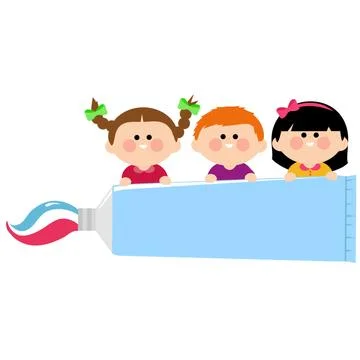 Children holding a toothpaste. Vector illustration Stock Illustration