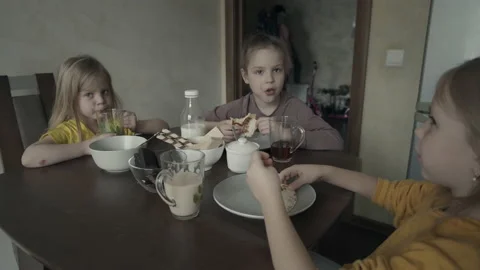 Children home breakfast Stock Footage 154818564