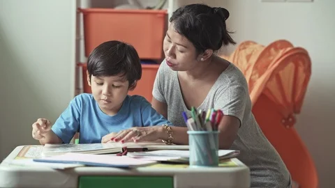 Children homework. Video stock 95256133