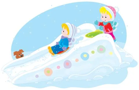Children on an ice-run Stock Illustration