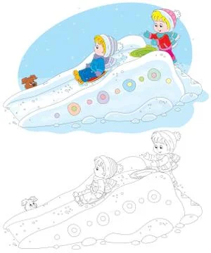 Children on an ice-run Stock Illustration