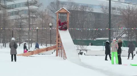 Children ice slide Stock Footage 22182756