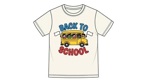 Children inside a yellow school bus back to school t shirt design with t shir Stock Illustration