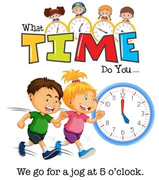 Children jogging at 5 o'clock Stock Illustration