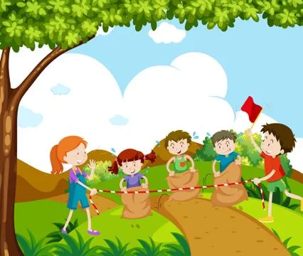 Children jumping in the race Ilustración de archivo