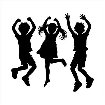 Children jumping silhouette Stock Illustration