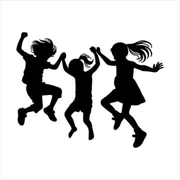Children jumping silhouette Stock Illustration