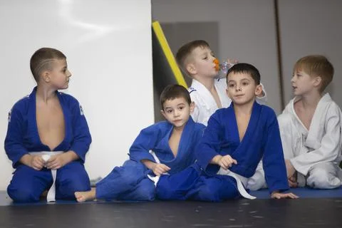 Children in kimano in training. Stock Photos