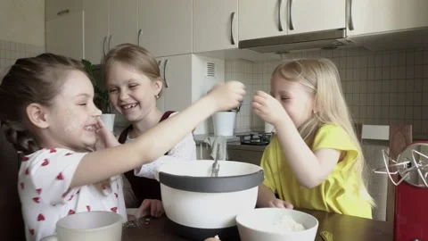 Children in the kitchen make dough Stock Footage 154601035