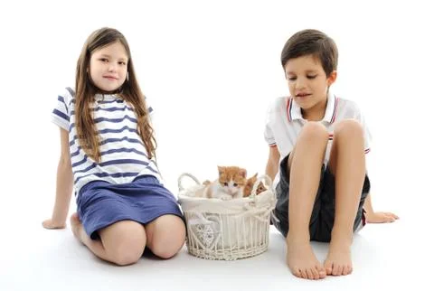 Children with kittens Stock Photos