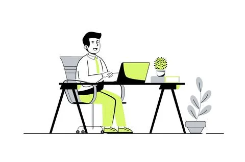 Children learn on computers web concept with flat cartoon people for website  Ilustración de archivo