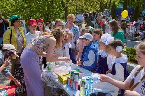 Children learn creative skills during outdoor workshop Stock Photos