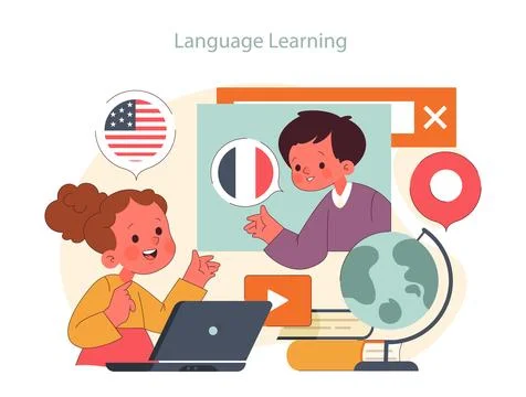 Children learn. Elementary school classes. Kids studying English and French. Stock-Illustration