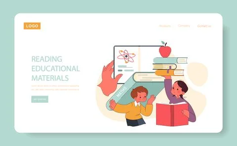 Children learn. Elementary school classes. Kids reading books, exploring Stock Illustration