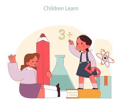 Children learn. Elementary school classes. Children engaging in Stock-Illustration