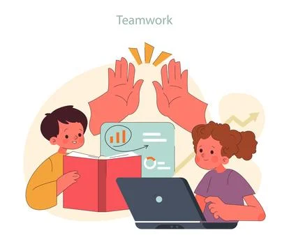 Children learn. Elementary school classes. Kids engage in collaborative Stock-Illustration