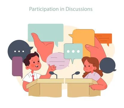 Children learn. Elementary school classes. Kids actively participating in Stock Illustration