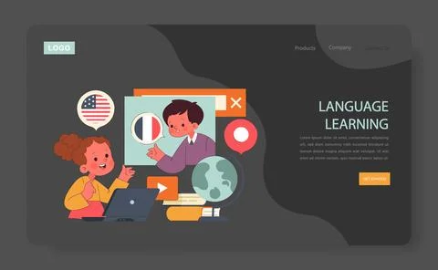 Children learn. Elementary school classes. Kids studying English and French. Stock Illustration