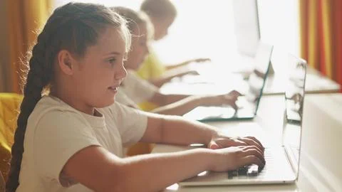 Children learn from home through computers. business concept of modern training Stock Photos