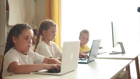 Children learn from home through computers. business concept of modern training Stock Photos