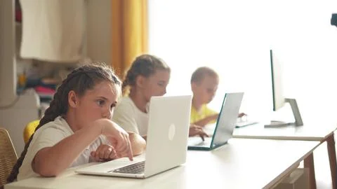 Children learn from home through computers. business concept of modern training Stock Photos