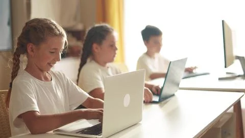 Children learn from home through computers. business concept of modern training Stock Photos