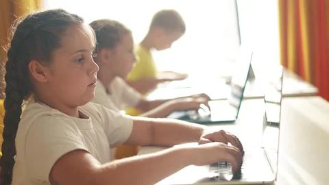 Children learn from home through computers. business concept of modern training Stock Photos