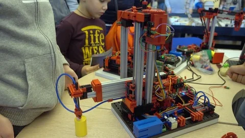 Children learn robotics at Moscow Maker Faire Stock Footage