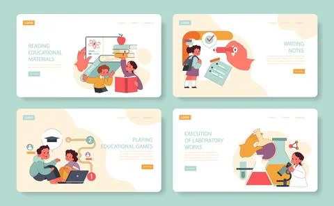 Children learn web or landing set. Elementary school classes. Kids engaging Stock-Illustration