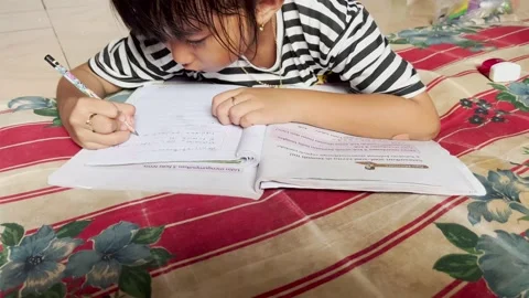 Children learn to write and read books Stock Footage 217354756
