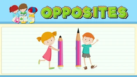 Children learning about opposites with visual aids and colorful drawings. Stock Footage 333804941
