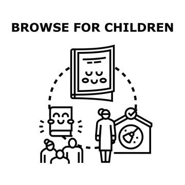 Children learning and browsing for educational books Stock Illustration